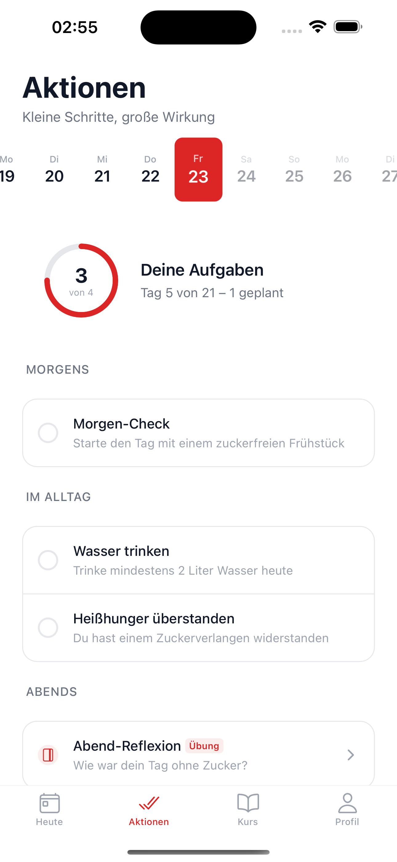 Zuckerfrei App - Aktionen